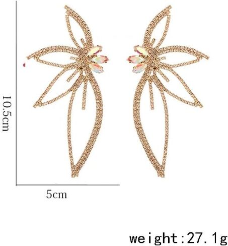 Rhinestone Big Butterfly Sparkly Statement Dangle Drop Earrings 925 Sterling Silver Post Stud Dainty Exaggerate Crystal Flower Lightweight Trendy Dangling Hypoallergenic Festival Christmas Wedding Birthday Party Jewelry Gifts Her Mom Wife Bff in Kuwait