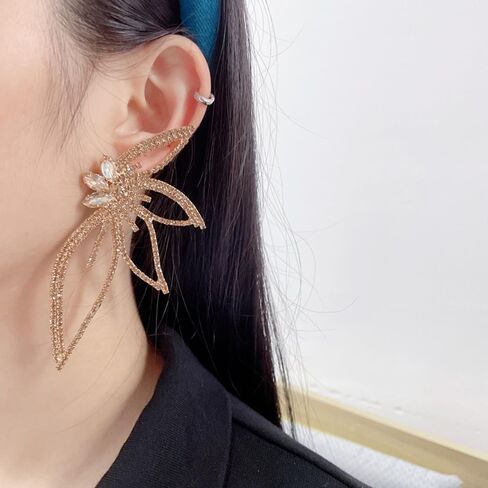 Rhinestone Big Butterfly Sparkly Statement Dangle Drop Earrings 925 Sterling Silver Post Stud Dainty Exaggerate Crystal Flower Lightweight Trendy Dangling Hypoallergenic Festival Christmas Wedding Birthday Party Jewelry Gifts Her Mom Wife Bff in Kuwait