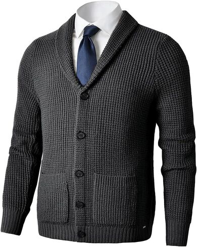 Men's Shawl Collar Cardigan Sweater - Cable Knit, Button-Up, Merino Wool - A Modern Classic That Never Goes Out of Style in Saudi Arabia