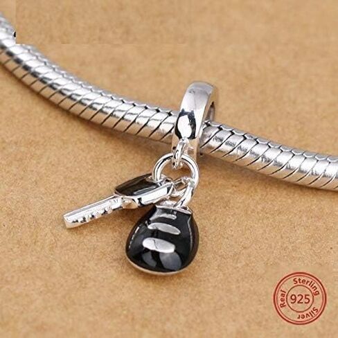 Bolenvi Black Enamel Car Keys Sports Vehicle Driver 925 Sterling Silver Charm Bead Pendant for Pandora & Similar Charm Bracelets or Necklaces in Saudi Arabia