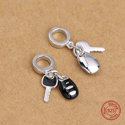 Bolenvi Black Enamel Car Keys Sports Vehicle Driver 925 Sterling Silver Charm Bead Pendant for Pandora & Similar Charm Bracelets or Necklaces in Saudi Arabia