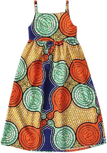 Noubeau Kids Toddler Girls African Dashiki Dress Little Girls Backless Halter Dress Ethnic Bohemia Style Summer Clothes in Kuwait