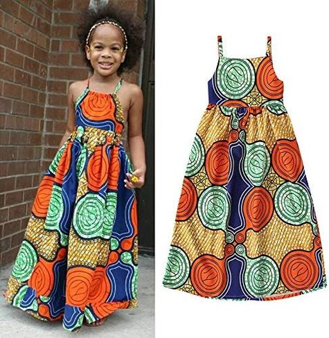 Noubeau Kids Toddler Girls African Dashiki Dress Little Girls Backless Halter Dress Ethnic Bohemia Style Summer Clothes in Kuwait