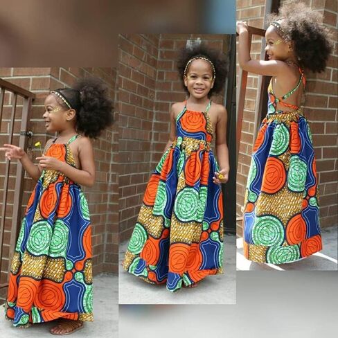 Noubeau Kids Toddler Girls African Dashiki Dress Little Girls Backless Halter Dress Ethnic Bohemia Style Summer Clothes in Kuwait