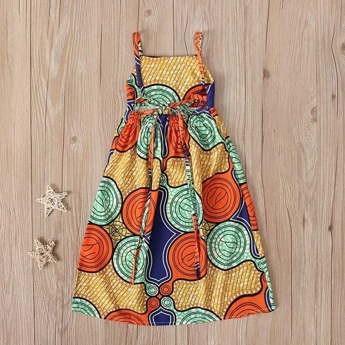 Noubeau Kids Toddler Girls African Dashiki Dress Little Girls Backless Halter Dress Ethnic Bohemia Style Summer Clothes in Kuwait