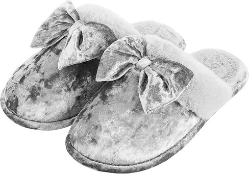 DL Womens Fluffy Velvet Slip on Scuff Slippers for Women Indoor, Warm Furry Ladies Bedroom Slippers with Non Slip Outsole Pink Gray Size 5-6, 7-8, 9-10 in Kuwait