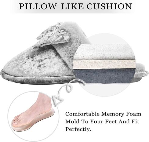 DL Womens Fluffy Velvet Slip on Scuff Slippers for Women Indoor, Warm Furry Ladies Bedroom Slippers with Non Slip Outsole Pink Gray Size 5-6, 7-8, 9-10 in Kuwait
