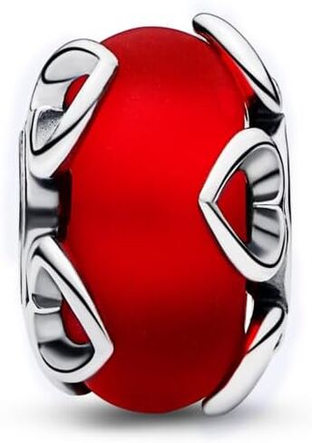 PANDORA Frosted Red Murano Glass & Hearts Charm - Compatible Moments Bracelets - Jewelry for Women - Gift for Women in Your Life - Made with Sterling Silver in Saudi Arabia