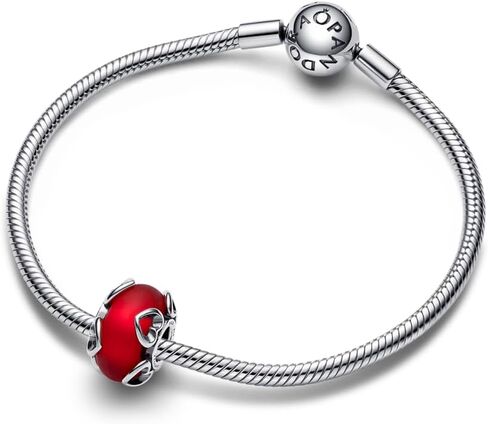 PANDORA Frosted Red Murano Glass & Hearts Charm - Compatible Moments Bracelets - Jewelry for Women - Gift for Women in Your Life - Made with Sterling Silver in Saudi Arabia