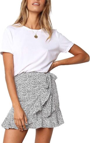 تنورة صيفية نسائية من Relipop بخصر عالٍ وربطة أمامية وحاشية مكشكشة كاجوال تنانير قصيرة قصيرة in Kuwait