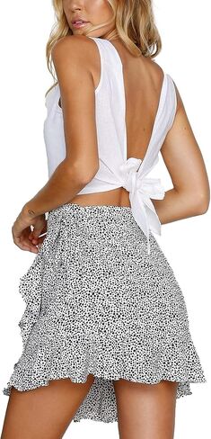 تنورة صيفية نسائية من Relipop بخصر عالٍ وربطة أمامية وحاشية مكشكشة كاجوال تنانير قصيرة قصيرة in Kuwait