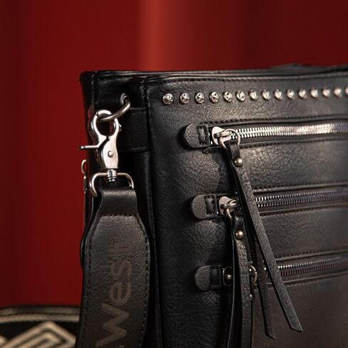 Montana West Crossbody Bags for Women Multi Zip Pocket Crossover Purses with Guitar Strap in Kuwait