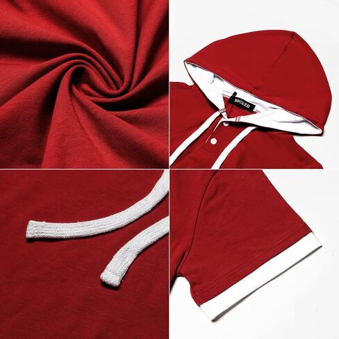 تي شيرت رجالي بقلنسوة بأكمام قصيرة من HHGKED مصنوع من القطن الرياضي بقلنسوة in Kuwait