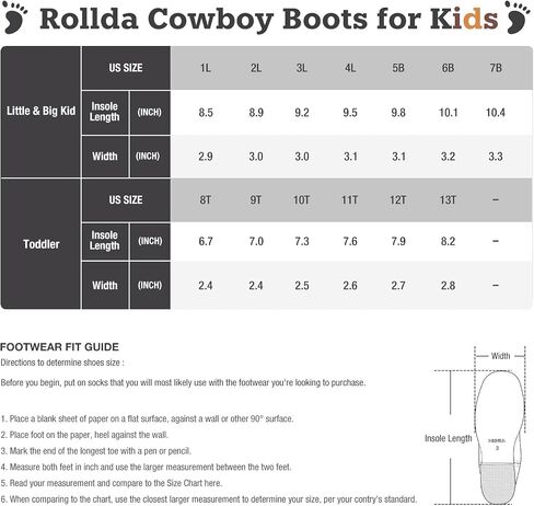 Rollda Kids Cowboy Boots Western Round Toe Cowgirl Boots for Boys Girls Toddler/Little Kid/Big Kid in Kuwait