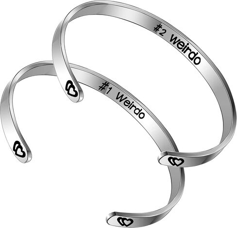 Vistaric Best Friend Bangle Weirdo 1 & Weirdo 2 Cuff Bangle Bracelets BFF Friendship Adjustable Bracelets Jewelry Set of 2 Gifts for Her, Silver in Saudi Arabia