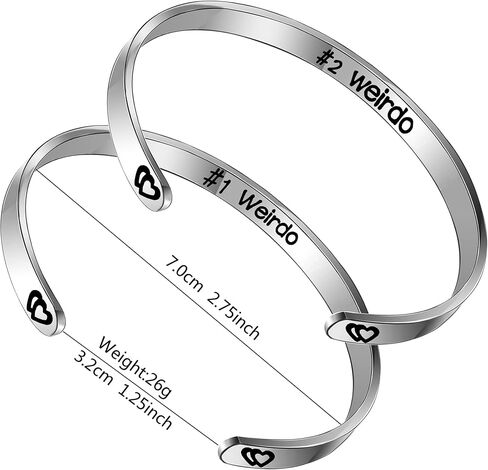 Vistaric Best Friend Bangle Weirdo 1 & Weirdo 2 Cuff Bangle Bracelets BFF Friendship Adjustable Bracelets Jewelry Set of 2 Gifts for Her, Silver in Saudi Arabia