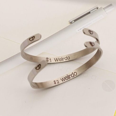 Vistaric Best Friend Bangle Weirdo 1 & Weirdo 2 Cuff Bangle Bracelets BFF Friendship Adjustable Bracelets Jewelry Set of 2 Gifts for Her, Silver in Saudi Arabia