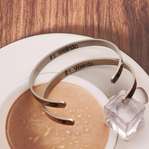 Vistaric Best Friend Bangle Weirdo 1 & Weirdo 2 Cuff Bangle Bracelets BFF Friendship Adjustable Bracelets Jewelry Set of 2 Gifts for Her, Silver in Saudi Arabia
