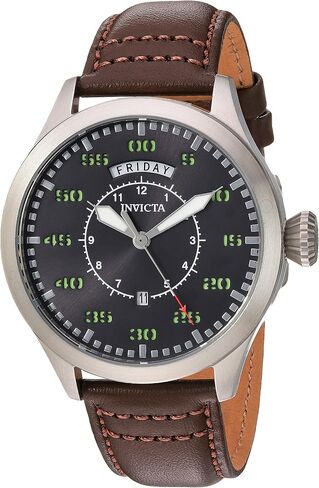 Invicta Men's Aviator Stainless Steel Quartz Watch with Leather Calfskin Strap, Black, Brown, 21 (Model: 22972, 22973) in Saudi Arabia