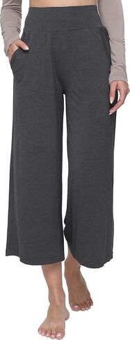 GYS Women's Wide Leg Capri Pants - Viscose Made from Bamboo, Lounge Crop Pants Yoga Sweatpants Soft Pajama Pants in Kuwait