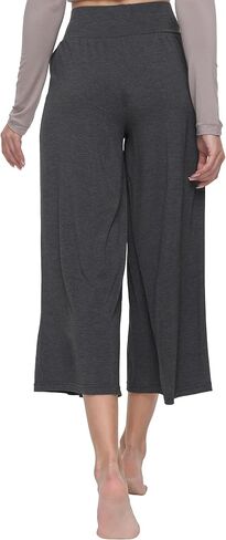 GYS Women's Wide Leg Capri Pants - Viscose Made from Bamboo, Lounge Crop Pants Yoga Sweatpants Soft Pajama Pants in Kuwait