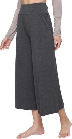 GYS Women's Wide Leg Capri Pants - Viscose Made from Bamboo, Lounge Crop Pants Yoga Sweatpants Soft Pajama Pants in Kuwait
