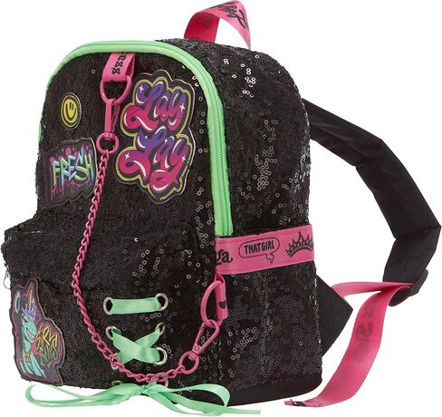 That Girl LayLay Mini Backpack PURSE for Girls, 10 inch, Sequin Material with Lace Up Grommet Details & Appliqued Patches, Adjustable Shoulder Straps, Light Weight Travel bag for kids in Saudi Arabia