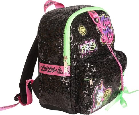 That Girl LayLay Mini Backpack PURSE for Girls, 10 inch, Sequin Material with Lace Up Grommet Details & Appliqued Patches, Adjustable Shoulder Straps, Light Weight Travel bag for kids in Saudi Arabia