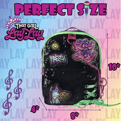 That Girl LayLay Mini Backpack PURSE for Girls, 10 inch, Sequin Material with Lace Up Grommet Details & Appliqued Patches, Adjustable Shoulder Straps, Light Weight Travel bag for kids in Saudi Arabia