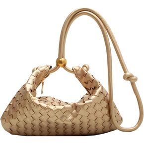 CREHNIL Black Woven Leather Handbags Shoulder Tote Hobo Braided Purse Weaved Soft Bag For Women in Kuwait