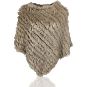 Uilor Women's Natural Rabbit Fur Knitted Shawl Length 73CM