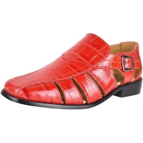 LIBERTYZENO Mens Fisherman Closed Toe Sandals Crocodile Print Genuine Leather Buckle Closure Casual Dress Shoes