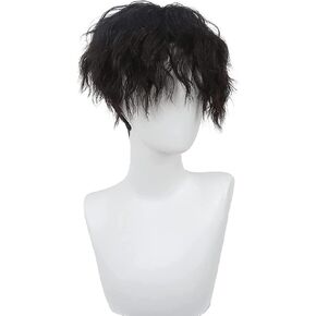 Swiking Curly Short Black Anime Wigs with Bangs for Men Cosplay Synthesis Hair Natural Fluffy Wig for Male Cosplay in Kuwait