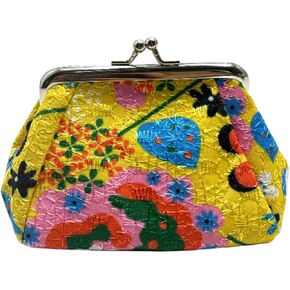 محفظة PHILITA النسائية الأنيقة المطرزة بقفل قبلة من القطن ومحفظة عملات معدنية عتيقة ومحفظة لطيفة (5.11 × 3.7 بوصة أصفر) in Kuwait