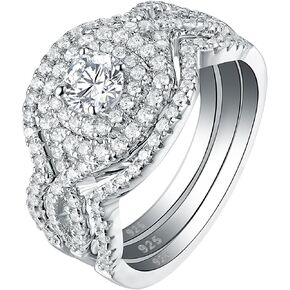 Newshe مجوهرات خواتم الزفاف للنساء خاتم الخطوبة مجموعة AAAAA تشيكوسلوفاكيا 925 الفضة الاسترليني 3 قطعة 2Ct الأبيض حجم 4-13 in Kuwait