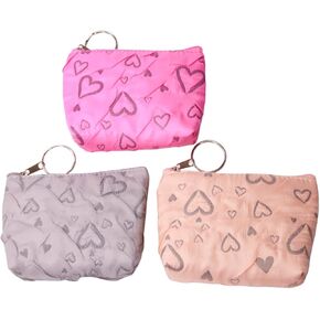 محفظة بسحاب على شكل قلب للنساء والرجال والبنات والأولاد والمراهقين والبالغين، محفظة نقود من الأعشاب الضارة مع سحاب (أزرق أرجواني بيج) in Kuwait