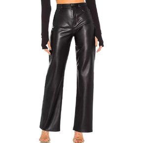 TZLDN Women's Faux Leather Pants with Pockets High Waisted Straight Wide Leg Casual PU Trousers in Kuwait