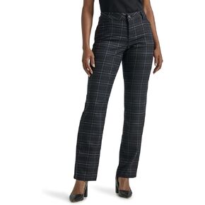 Lee Women's Petite Wrinkle Free Relaxed Fit Straight Leg Pant, Black/Charcoal Plaid in Kuwait