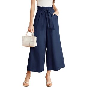 GRACE KARIN Womens Linen Pants Wide Leg High Waisted Lounge Palazzo Pant Adjustable Tie Knot Loose Trouser with Pocket in Saudi Arabia