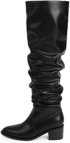 Modatope Knee High Boots for Women Chunky Heel Pull on Womens Slouchy Tall Boots Block Heel Thigh High Boots for Women in Kuwait