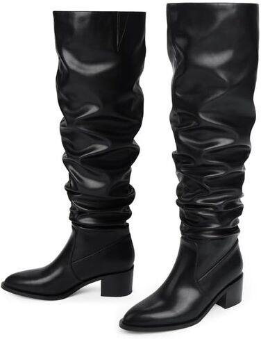 Modatope Knee High Boots for Women Chunky Heel Pull on Womens Slouchy Tall Boots Block Heel Thigh High Boots for Women in Kuwait