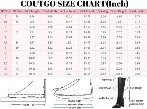 Coutgo Women's Chunky Heeled Knee High Boots Classic Leather Square Toe Zippered Tall Boot in Saudi Arabia