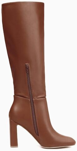 Coutgo Women's Chunky Heeled Knee High Boots Classic Leather Square Toe Zippered Tall Boot in Saudi Arabia