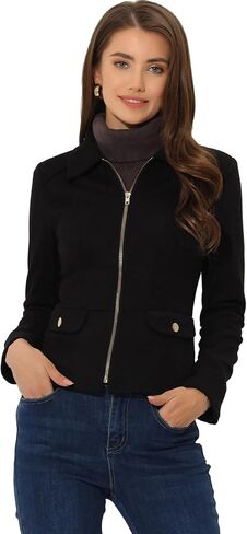 Allegra K Women's Faux Suede Jacket Short Zip Up Motorcycle Biker Coat in Saudi Arabia
