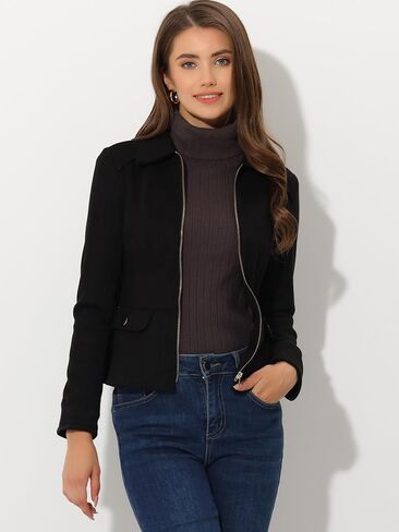 Allegra K Women's Faux Suede Jacket Short Zip Up Motorcycle Biker Coat in Saudi Arabia
