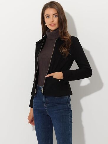 Allegra K Women's Faux Suede Jacket Short Zip Up Motorcycle Biker Coat in Saudi Arabia