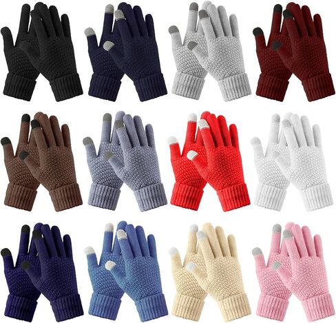 Hicarer 12 Pairs Winter Touchscreen Gloves Warm Fleece Knit Gloves Multicolor Thermal Texting Gloves with Elastic Cuff for Women Men in Saudi Arabia