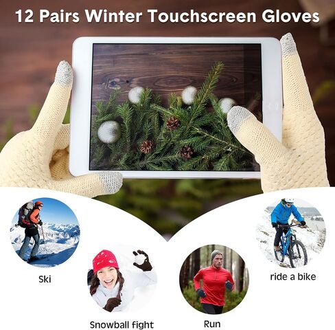 Hicarer 12 Pairs Winter Touchscreen Gloves Warm Fleece Knit Gloves Multicolor Thermal Texting Gloves with Elastic Cuff for Women Men in Saudi Arabia