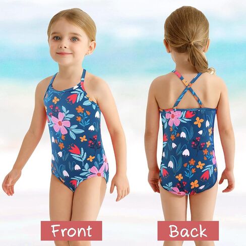Girls One Piece Swimsuits Summer UPF 50+ Quick Dry Beach Bathing Suit Cross Shoulder Strap Swimwear 2-10 Years in Kuwait
