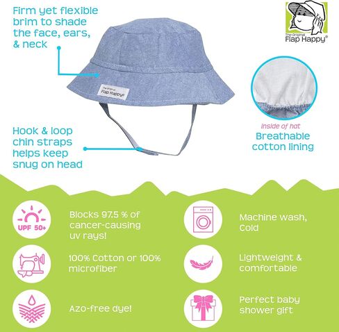 Flap Happy Children Unisex Bucket Hat UPF 50+, Highest Certified UV Sun Protection, Azo-free dye in Saudi Arabia